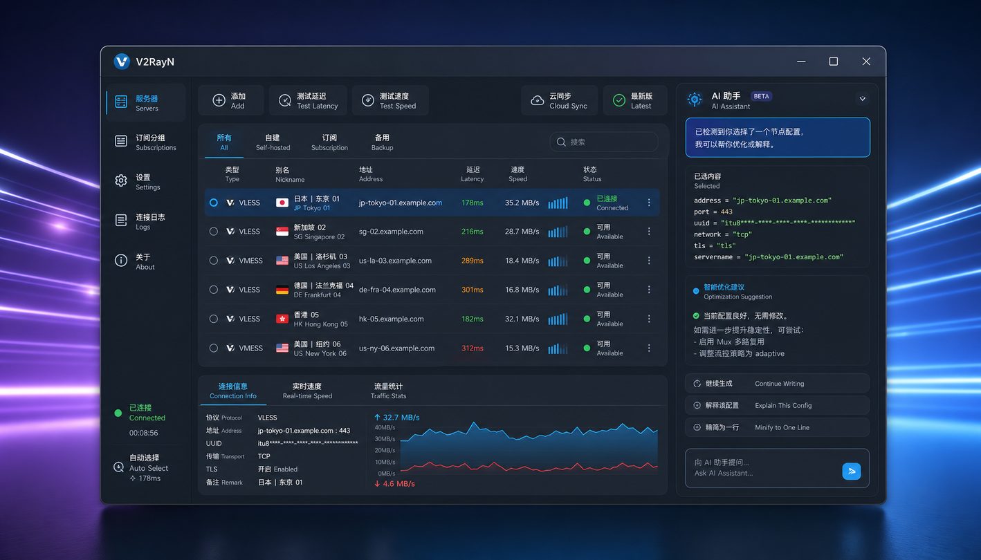 v2rayN Windows 客户端核心主界面展示